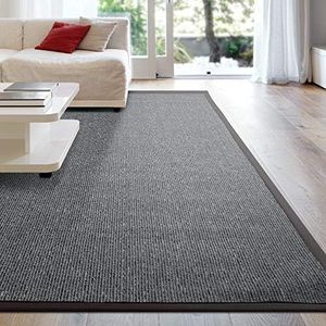 iCustomRug Zara Synthetic Sisal Collection Area Rug and Custom Size Runners, Softer Than Natural Sisal Rug, Stain Resistant & Easy to Clean Beautiful Border Rug in Charcoal 4' x 6'