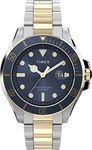 Timex Men's Harborside Coast 43mm Watch – Blue Dial & Top Ring with Two-Tone Case & Stainless Steel Bracelet, Two-Tone/Blue/Two-Tone, One Size, 43 mm Harborside Coast 3-Hand Bracelet Watch