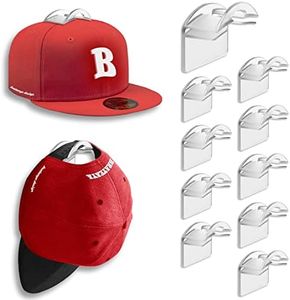 BRATEAYA Baseball Hat Holder for Wall, Adhesive Hat Racks for Baseball Caps, Super Strong Hat Display Hooks, No Drilling Hat Organizer Men Boys Bedroom Accessories, Clear, Pack of 10