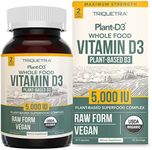 Organic Vitamin D3 5,000 IU - 100% Whole Food & Plant-Based Cholecalciferol Form, 100% Vegan Vitamin D - Enhanced with Prebiotic & Superfood Complex – Organic, Vegan, GMO & Gluten Free (60 Capsules)