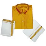 NITHILA CREATIONS Boys Traditional Adjustable Lungi Dhoti Shirt Mundu Set (Gold,7-8 Years)