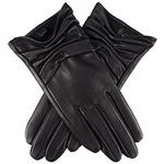 GSG Women Leather Gloves Black Leather Gloves Touchscreen Driving Gloves Ladies Warm Liner 7.5