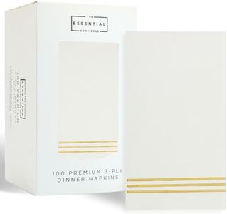 Stylish White and Gold Napkins - 100 Disposable Gold Paper Dinner Napkins for Bridal Shower or Wedding - 7.5 x 4.25 Inch Serviettes for Parties and Events