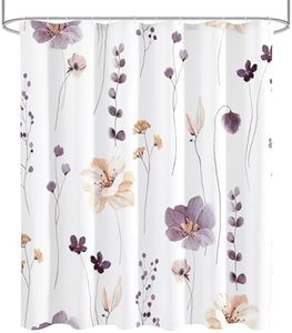 Gibelle Extra Long Shower Curtain 72 x 84, Watercolor Floral Fabric Shower Curtain, Plum Beige Flower Decorative Bathroom Shower Curtain Set