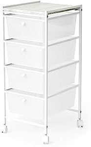 DormCo Suprima® Storage Carts - 4 Drawer Woodtop Shelf - White/Whitewash Top
