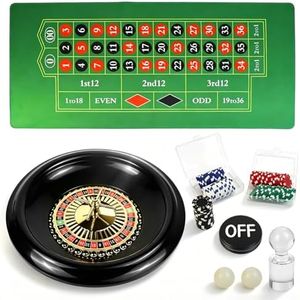 Goroovr Casino Night Complete Game Set Include 16'' Green Roulette Wheel 35" X 16" Rubber Tabletop Layout Mat, 100 Chips Dealer Button Win Marker Casino Game Sets Gift Ideas