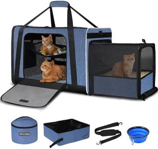 Petskd Side Expandable Extra Large Cat Carrier with Litter Box Area, 24"x17"x17" Soft-Sided Pet Carrier for 2 Cats Under 55 lbs with Zipper Locks for Car Travel(Blue)