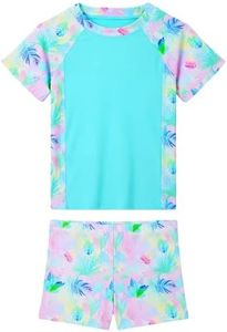 Tziharora Girls Bathing Suits Size 6-7 Years Old Green Leaves Swimsuits Rash Guard Swimwear with Shorts