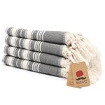 Bazaar Anatolia Turkish Hand Towels Set of 4 Bathroom Towels 39x19 inches 100% Cotton Bath Kitchen Towels with Hanging Loop Boho Farmhouse Decor - Stripe Black