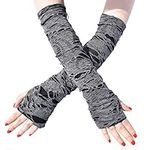 Mrotrida Women's Goth Arm Warmers Cosplay Ripped Punk Fingerless Long Glove for Halloween Costume Party 1Pair, Grey, One Size