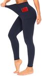 Dragon Fit High Waisted Leggings for Women Tummy Control Workout Running Yoga Pants with Pockets Navy Blue