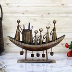 Handicrafts Paradise Iron Boat Pen Holder Showpiece for Home decor, multicolor 15.5 x 11.25 inch