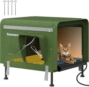 Pawtners Heated Cat House for Outside, Outdoor Insulated Kitty Shelter with Heated Pad and Escape Door, Warm Cozy Pet House Covered with Weatherproof 900D Oxford Cloth for Feral Cat in Winter