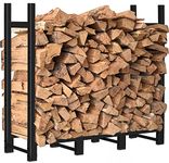 Khordin 4ft Firewood Rack Adjustable Heavy Duty Fire Wood Stand Holder for Outdoor Indoor Fireplace Log Storage, Metal Lumber Stacker Organizer, Black