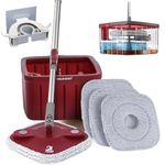 WILD GOAT Clean Water Spin Mop - Including 3 Heavy Duty Machine Washable Cleaning Pads with Wall Mountable Mop Holder - Dual-Chamber Bucket, Separates Clean & Dirty Water - 360° Rotatable Mop Head