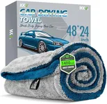 KKV Full-Sized SUV Drying Towel, 48”x24” Dual Sided Microfiber Car Cleaning Towel with Twisting Yarn Technique, 1400GSM Super Absorbent, Scratch-Free, Machine Washable (LightGrey-MarineBlue)