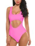 Ekouaer Women's Cutout One Piece Swimsuits Tribal Bathing Suits Monokini Hollow Out Keyhole Swimwear, 2 Rose Pink, S