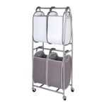 NEATFREAK 2 Tier Vertical Rolling Laundry Cart - Rolling Storage Cart On Wheels With 4 x Tote Hampers For Laundry, Towels, Blankets & Bathroom Organization - Quad Laundry Sorter