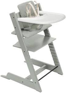 Stokke Tripp Trapp High Chair 2 (Glacier Green), Cushion 2 (Glacier Green) + Stokke Tray (White) - Includes Chair + Baby Set 2 with Removable Harness for Children 6-36 Months