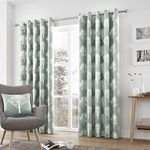 Fusion - Woodland Trees - 100% Cotton Pair of Eyelet Curtains - 46" Width x 72" Drop (117 x 183cm) in Duck Egg