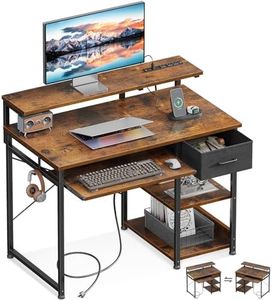 AODK Small Computer Desk with Keyboard Tray, 40 Inch Office Desk with Power Outlet, Work Desk with Drawer, Reversible Desk with Adjustable Monitor Shelf and Storage Shelf for Home, Rustic Brown