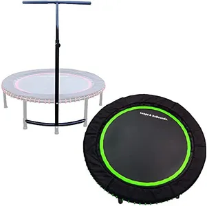 LEAPS & REBOUNDS 48" Adjustable Stability Bar Attachment with 48" Mini Fitness Trampoline and Home Gym Rebounder for Cardio Exercises, Green
