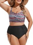 Hanna Nikole Plus Size Bikinis for Curvy Women Retro Bikini Bathing Suits with Ruched Bottom Ethnic Prints 3XL