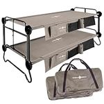 Disc-O-Bed XL Cam-O-Bunk 2 Person Bench Bunked Double Camping Bunk Bed Cot with 2 Side Organizers, Tan