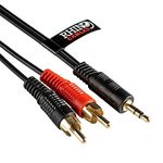 rhinocables 2 Male RCA to 3.5mm Male Plug, Twin RCA Male Phono to 3.5mm Jack, Male to Male 3.5mm to RCA Audio Cable with Gold Contacts for Speaker, Hi-Fi, TV, Phone, Amplifier (20m)