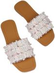 GORGLITTER Women's Faux Pearls Decor Flat Sandals Color Block Open Toe Leather Flat Sandals Pink 7.5