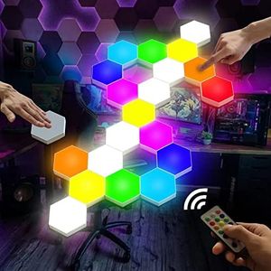 Vcwtty Hexagon Lights, Smart LED Wall Lights with Remote, 13 Colors Touch-Sensitive DIY Modular Assembled RGB Wall Panels, Hex Light with USB-Power for Autism, Game Room Decor, Party (10 Pack)