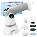 Electric spin scrubber,6 in 1 cleaning brush for floor windows bathroom cleaning,power scrubber with 6 Replaceable Brush Heads Removes Mould,Bugs,Tar & Grime - Ideal for Cars,Bikes,and Grill (GREY)