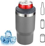 4 in 1 Beer Cooler, Stainless Steel Bottle and Can Insulator for 12oz standard Cans, Slim Cans and Beer Bottles, or as a 14oz Coffee Mug with lid (grey)