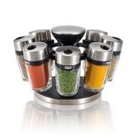 Cole & Mason Cambridge 8 Jar Rotating Spice Rack, Includes 8 Filled Spice/Herb Jars with Lids for Kitchen Countertop Storage, (H) 13cm x (W) 20cm