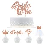 33 Rose Gold Glitter Bride To Be Cake Topper Cupcake Toppers with Diamond Crown Bride 3D Wedding Dress Cupcake Toppers for Bridal Shower Supplies Wedding Engagement Bachelorette Hen Party Decorations