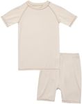 VAENAIT BABY Infant Toddler Junior Summer Rayon from Bamboo Pajamas Short Pjs 2pcs Set Stitch Beige JS
