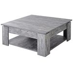 HOMCOM 2 Tier Wood Coffee Table Side Table Bottom Storage Shelf Simple Modern Living Room Grey Wood Grain