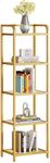 YITAHOME 5-Tier Bookshelf, Tempered Glass Bookshelf, Slim Shelving Unit for Bedroom, Bathroom, Home Office, Steel Frame, Gold