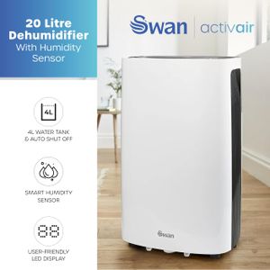 Swan 20L Dehumidifier – Powerful Moisture Removal, White
