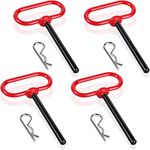 4 Pieces Handle Hitch Pin Accessories 3/8 x 4 Inch Trailer Gate Pin Tractor Towing Hitch Pin and Clip for Farm, Turn Mower, Towing Cargo, Boat, RV, Car, Truck, Bike, ATV, Tractor (Red)