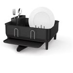 simplehuman Compact Dish Drying Rack with Stainless Steel Frame, 360º Easy Drain Swivel Spout, Utensil Holder, Anti-Residue Coating, Moisture Control Surface, Matte Black