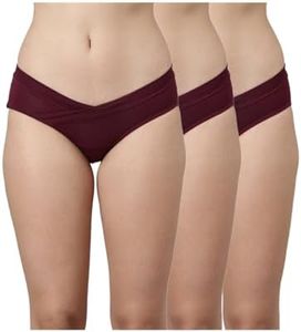 THE MAMA KLUB Pack of 3 Maternity Panties, Low Waist, Cotton, V Shape, Pregnancy Maroon