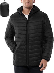 33,000ft Lightweight Waterproof Puffer Jacket Men's Packable Insulated Winter Jacket with Hood Windproof Mens Quilted Coat for Hiking, Travelling Black M