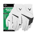 Callaway Golf Weather Spann Glove (White, Medium, Cadet (Short Fingers) (2-Pack), Worn on Left Hand)