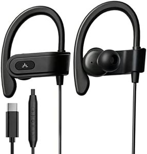 Avantree C171 - Wired USB C Headphones & Microphone for Sports and Running with Over-Ear Earbud Hooks and in-Line Volume Control, Compatible with Samsung, iPhone 15 Google and Other Type C Smartphone