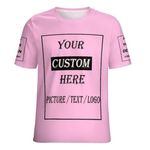 Custom T Shirts for Men Women Personalized T Shirts 4 Sides Design Your Own Tee Shirt Gifts for Girlfriends with Photo Text Front Back Sleeve Pink L