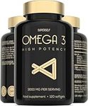 Fish Oil Omega 3 Capsules High Strength - 3000mg Triple Potency - Easy to Swallow with No Fishy Aftertaste - 120 Softgels - UK Made Omega 3 Supplements High in DHA & EPA - Pure & Sustainable Fish Oil