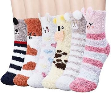 KLEBREIS 6 Pairs Fuzzy Socks for Women Slipper Floor Socks Fluffy Winter Warm Soft Cozy Plush Cute Animal Sleeping Christmas Socks Gifts