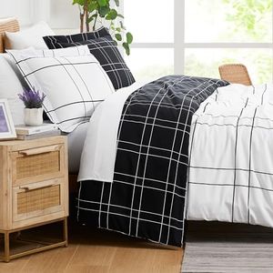 Southshore Fine Living, Inc. 3-Piece Full or Queen Size Comforter Set with 2 Matching Pillow Shams, Comfy and Cozy Double Brushed Microfiber, Down Alternative Comforter; Checkered Black and White