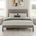 FOUBAM Queen Size Bed Frame with Upholstered Tufted Headboard and Metal Slats Support, Heavy Duty Platform Bed Frame Solid and Stable, Mattress Foundation/No Box Spring Needed/Easy Assembly (Grey)